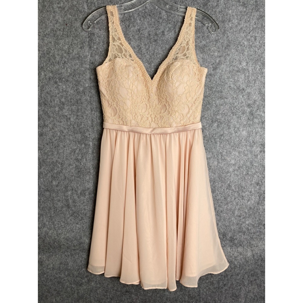 Morilee Lace Bodice Dress Chiffon Party Cocktail Pastel‎ Pink Blush Sleeveless 6